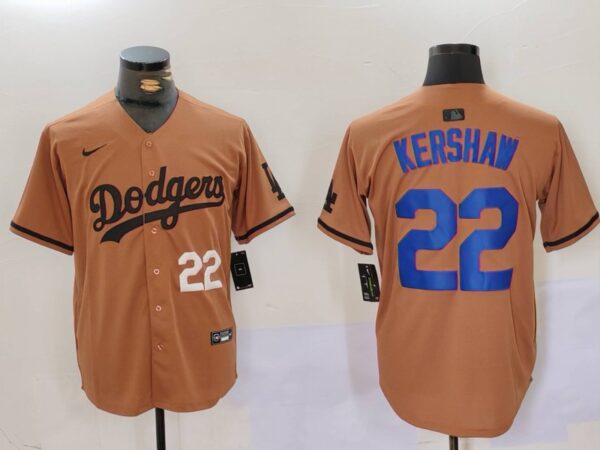 Men's Los Angeles Dodgers #22 22 Clayton Kershaw Brown Cool Base Stitched Baseball Jerseys