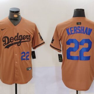 Men's Los Angeles Dodgers #22 22 Clayton Kershaw Brown Cool Base Stitched Baseball Jerseys