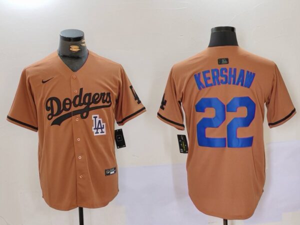 Men's Los Angeles Dodgers #22 22 Clayton Kershaw Brown Cool Base Stitched Baseball Jerseys