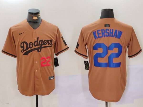 Men's Los Angeles Dodgers #22 22 Clayton Kershaw Brown Cool Base Stitched Baseball Jerseys