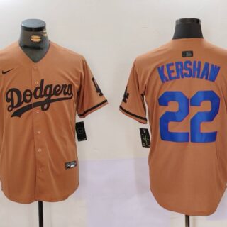 Men's Los Angeles Dodgers #22 22 Clayton Kershaw Brown Cool Base Stitched Baseball Jerseys