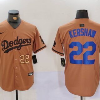 Men's Los Angeles Dodgers #22 22 Clayton Kershaw Brown Cool Base Stitched Baseball Jersey