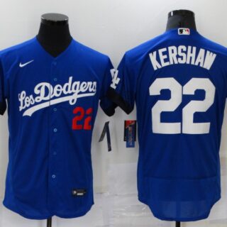 Men's Los Angeles Dodgers #22 Clayton Kershaw Blue 2021 City Connect Flex Base Stitched Jersey