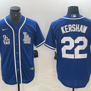 Men's Los Angeles Dodgers #22 Clayton Kershaw Blue Cool Base Stitched Baseball Jersey