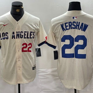Men's Los Angeles Dodgers #22 Clayton Kershaw Cream Stitched Baseball Jerseys