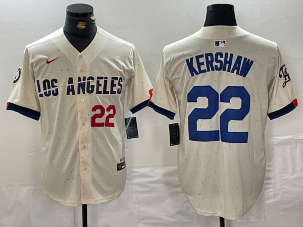 Men's Los Angeles Dodgers #22 Clayton Kershaw Cream Stitched Baseball Jerseys