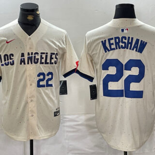Men's Los Angeles Dodgers #22 Clayton Kershaw Cream Stitched Baseball Jerseys