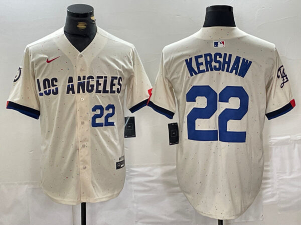 Men's Los Angeles Dodgers #22 Clayton Kershaw Cream Stitched Baseball Jerseys