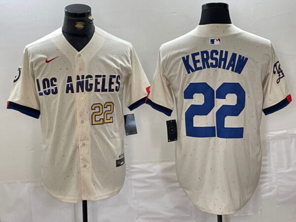 Men's Los Angeles Dodgers #22 Clayton Kershaw Cream Stitched Baseball Jerseys