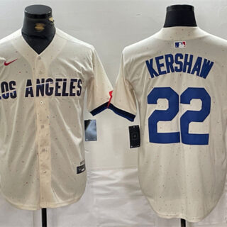 Men's Los Angeles Dodgers #22 Clayton Kershaw Cream Stitched Baseball Jersey