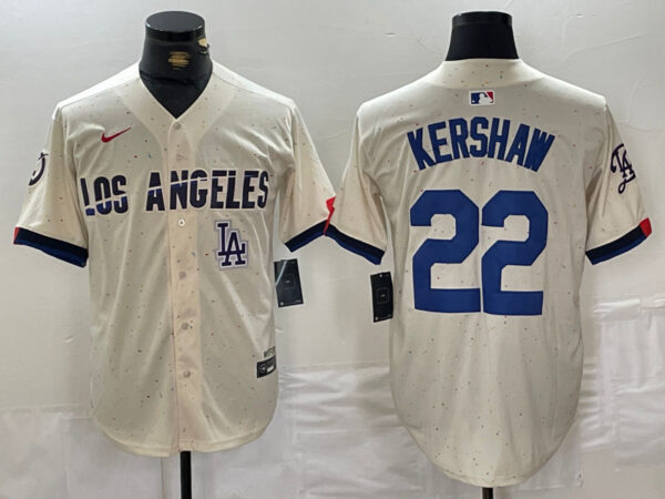 Men's Los Angeles Dodgers #22 Clayton Kershaw Cream Stitched Baseball Jerseys