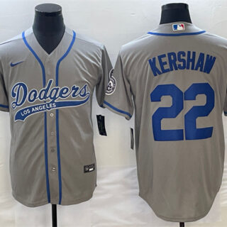 Men's Los Angeles Dodgers #22 Clayton Kershaw Gray Cool Base Stitched Baseball Jersey