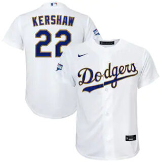 Men's Los Angeles Dodgers #22 Clayton Kershaw Nike White Gold 2021 Gold Program Player Jersey