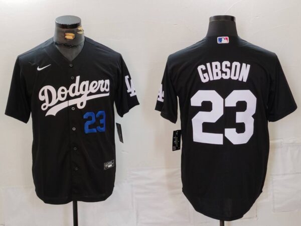 Men's Los Angeles Dodgers #23 Kirk Gibson Black Cool Base Stitched Baseball Jerseys