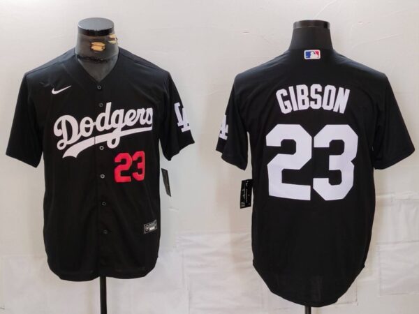Men's Los Angeles Dodgers #23 Kirk Gibson Black Cool Base Stitched Baseball Jerseys