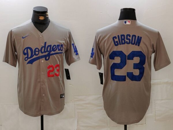 Men's Los Angeles Dodgers #23 Kirk Gibson Grey Cool Base Stitched Baseball Jerseys