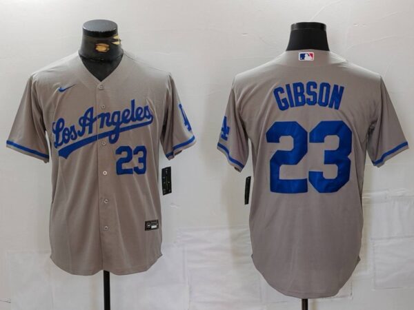 Men's Los Angeles Dodgers #23 Kirk Gibson Grey Cool Base Stitched Baseball Jerseys