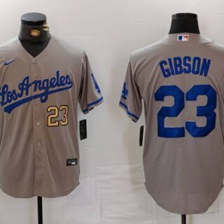 Men's Los Angeles Dodgers #23 Kirk Gibson Grey Cool Base Stitched Baseball Jerseys