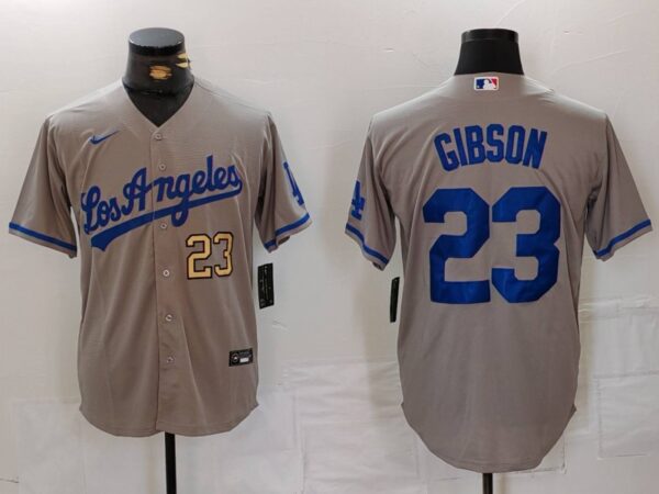 Men's Los Angeles Dodgers #23 Kirk Gibson Grey Cool Base Stitched Baseball Jerseys
