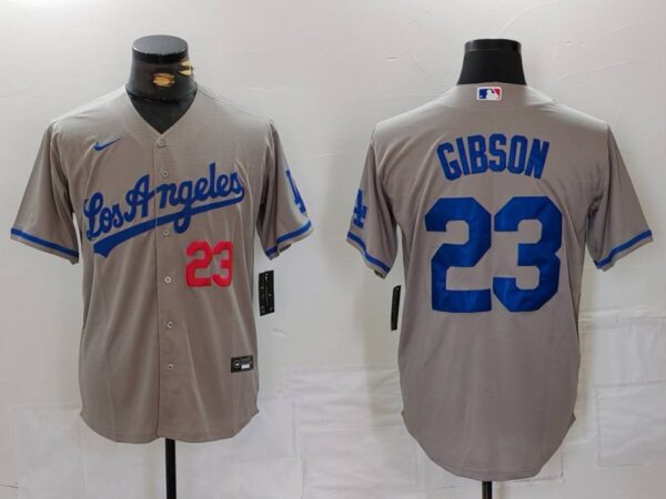 Men's Los Angeles Dodgers #23 Kirk Gibson Grey Cool Base Stitched Baseball Jerseys