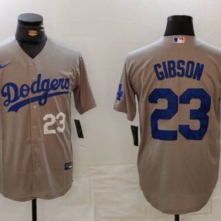 Men's Los Angeles Dodgers #23 Kirk Gibson Grey Cool Base Stitched Baseball Jerseys