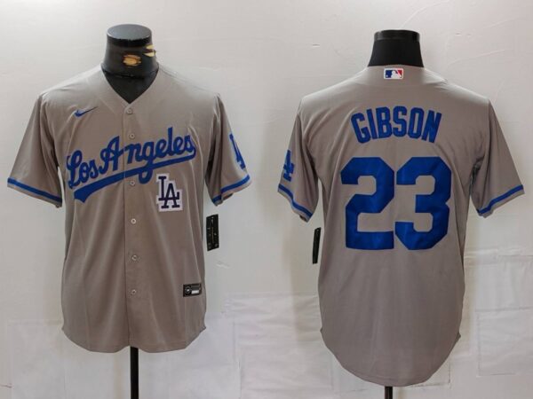 Men's Los Angeles Dodgers #23 Kirk Gibson Grey Cool Base Stitched Baseball Jerseys