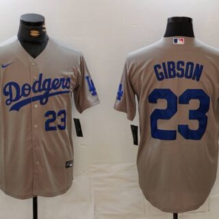 Men's Los Angeles Dodgers #23 Kirk Gibson Grey Cool Base Stitched Baseball Jerseys