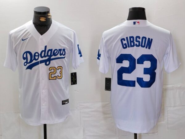 Men's Los Angeles Dodgers #23 Kirk Gibson White Cool Base Stitched Baseball Jerseys