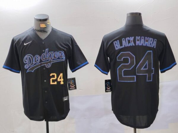 Men's Los Angeles Dodgers #24 'Black Mamba' Black Cool Base Stitched Baseball Jerseys