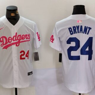 Men's Los Angeles Dodgers #24 Kobe Bryant White Pink Vin & Kobe Patch Stitched Baseball Jerseys