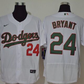 Men's Los Angeles Dodgers #24 Kobe Bryant White With Green Name Stitched MLB Flex Base Nike Jersey