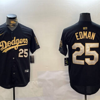 Men's Los Angeles Dodgers #25 Tommy Edman Black Gold Limited Stitched Baseball Jersey