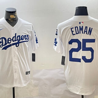 Men's Los Angeles Dodgers #25 Tommy Edman White 2024 World Series With Fernando Memorial Patch Home Limited Stitched Baseball Jerseys