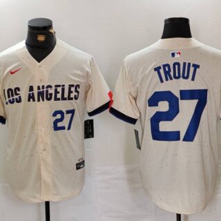 Men's Los Angeles Dodgers #27 Mike Trout Cream 2024 City Connect Limited Stitched Baseball Jerseys