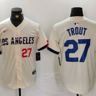 Men's Los Angeles Dodgers #27 Mike Trout Cream 2024 City Connect Limited Stitched Baseball Jerseys