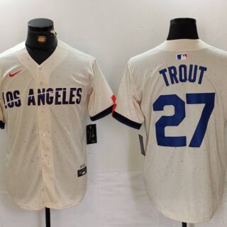 Men's Los Angeles Dodgers #27 Mike Trout Cream 2024 City Connect Limited Stitched Baseball Jersey