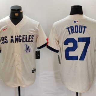 Men's Los Angeles Dodgers #27 Mike Trout Cream 2024 City Connect Limited Stitched Baseball Jerseys
