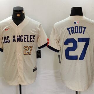 Men's Los Angeles Dodgers #27 Mike Trout Cream 2024 City Connect Limited Stitched Baseball Jerseys