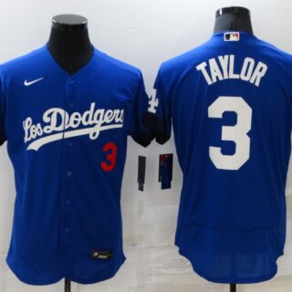 Men's Los Angeles Dodgers #3 Chris Taylor Blue 2021 City Connect Flex Base Stitched Jersey
