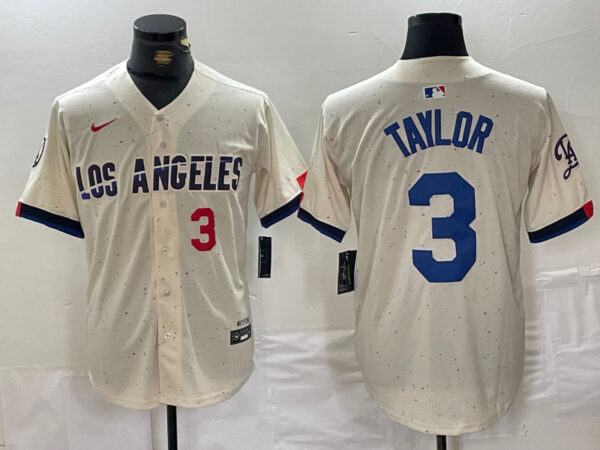 Men's Los Angeles Dodgers #3 Chris Taylor Cream Stitched Baseball Jerseys