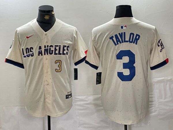 Men's Los Angeles Dodgers #3 Chris Taylor Cream Stitched Baseball Jerseys