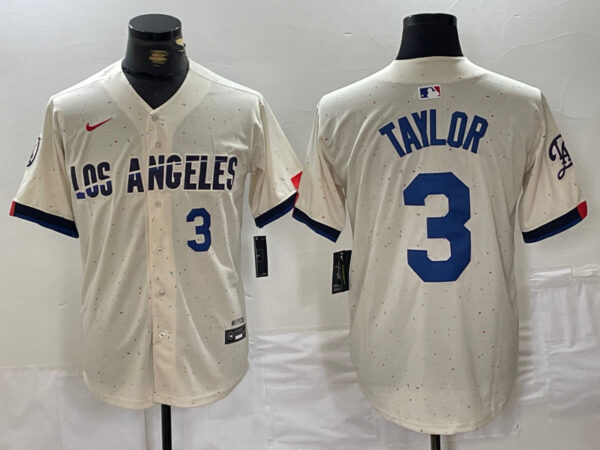 Men's Los Angeles Dodgers #3 Chris Taylor Cream Stitched Baseball Jerseys