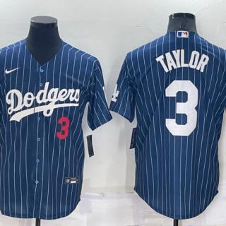 Men's Los Angeles Dodgers #3 Chris Taylor Navy Cool Base Stitched Baseball Jersey