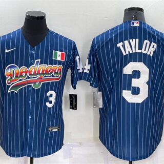 Men's Los Angeles Dodgers #3 Chris Taylor Navy Mexico Rainbow Cool Base Stitched Baseball Jersey