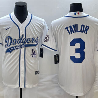 Men's Los Angeles Dodgers #3 Chris Taylor With Patch Cool Base Stitched Baseball Jersey