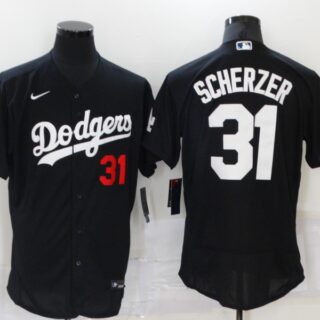 Men's Los Angeles Dodgers #31 Max Scherzer Black Stitched MLB Flex Base Nike Jersey