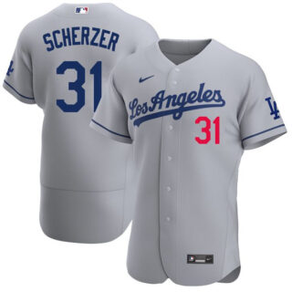 Men's Los Angeles Dodgers #31 Max Scherzer Gray Road Flex Base Jersey