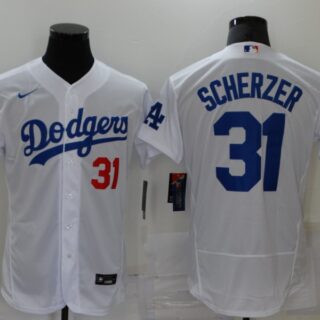 Men's Los Angeles Dodgers #31 Max Scherzer White Stitched MLB Flex Base Nike Jersey