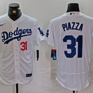 Men's Los Angeles Dodgers #31 Mike Piazza White Flex Base Stitched Baseball Jerseys