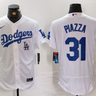 Men's Los Angeles Dodgers #31 Mike Piazza White Flex Base Stitched Baseball Jerseys